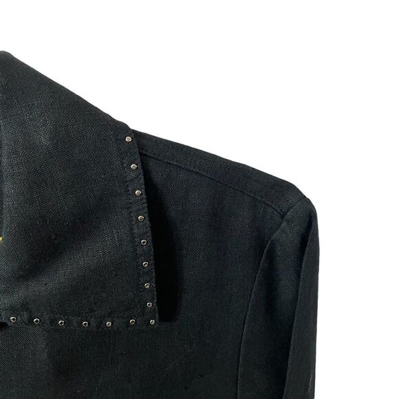 In the Wash Black Studded Linen Long Sleeve Blouse Made in Moldova - Picture 2 of 6